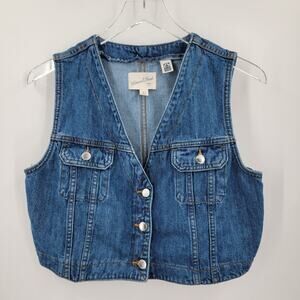 Universal Thread Denim Vest Medium Blue Button Front Pockets Cropped V Neck